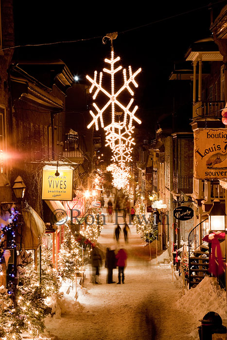 Snowflakes and People on Rue du Petit-Champlain, Quebec