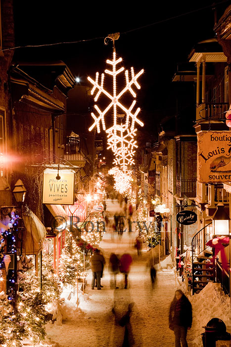Snowflakes and People on Rue du Petit-Champlain, Quebec