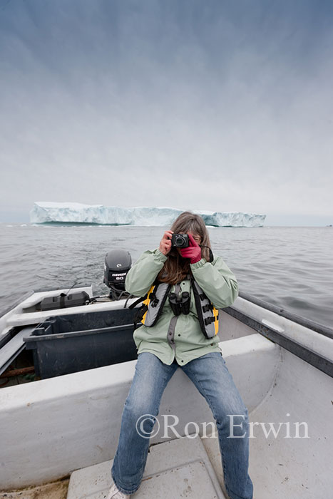 Lori photographing icebergs