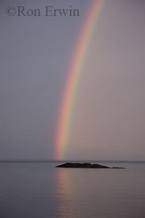 Rainbow over island in Gargantua Harbour, Lake Superior Park