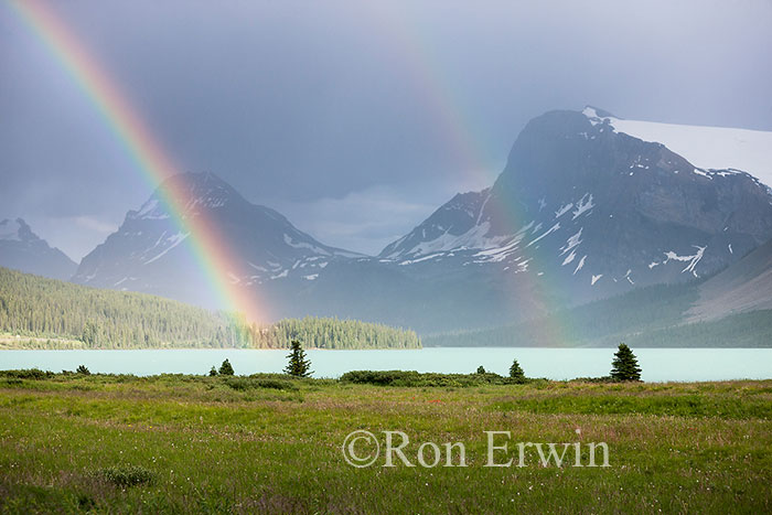 Rainbow over Bow Lake, AB